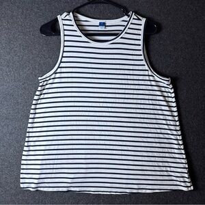 OLD NAVY WOMENS LARGE TANK TOP WHITE NAUTICAL SLEEVELESS STRETCHY LOOSE FIT